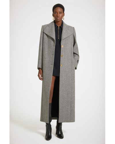 Patou Long Tailored Coat In Textured Wool Graphite - Grey