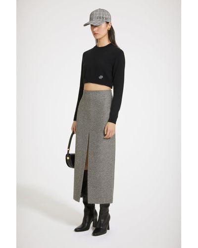 Patou Zip-back Midi Pencil Skirt In Textured Wool - Grey