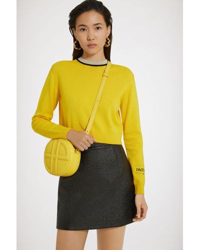 Patou Pull à col contrasté en coton et laine - Jaune