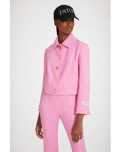 Patou Short Tailored Jacket In Cottonblend Tweed Begonia - Pink
