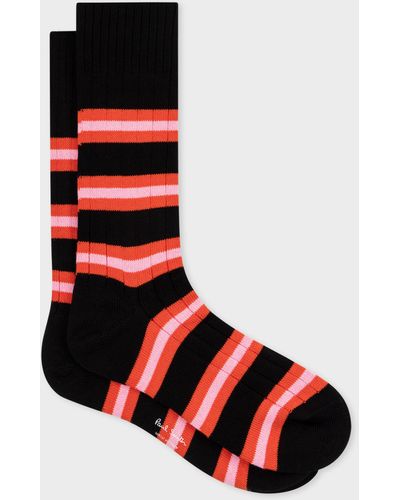 Paul Smith Black And Pink Stripe Socks - Red
