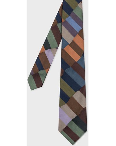 Paul Smith Silk 'overlapping Check' Tie - White