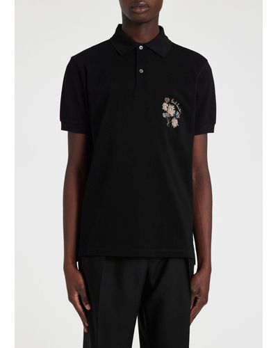 Paul Smith Mens Floral Emb Polo - Black