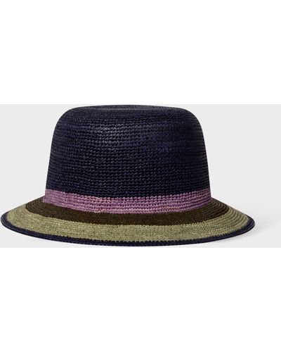 Paul Smith Navy Stripe Straw Hat - Blue