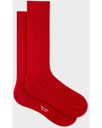Paul Smith Red Cotton-blend Ribbed Socks