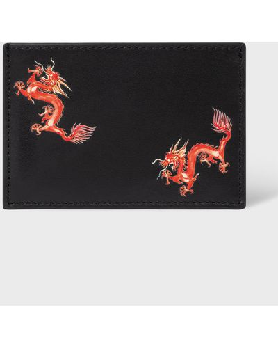 Paul Smith Black Leather 'year Of The Dragon' Card Holder