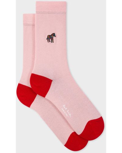 Paul Smith Women's Light Pink Socks With 'swirl' Embroidered Zebra