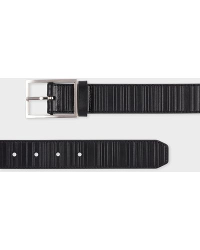 Paul Smith Black 'shadow Stripe' Leather Belt - White