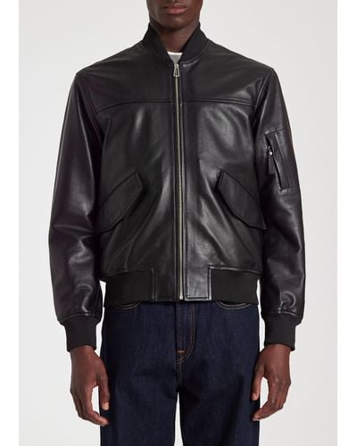 Paul Smith Mens Bomber Jacket Leather - Black