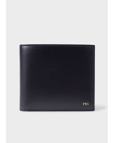 Paul Smith Navy Leather Monogrammed Billfold Wallet - Blue