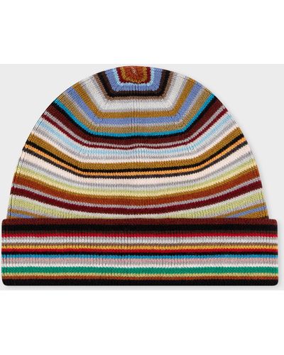 Paul Smith Merino Wool 'signature Stripe' Beanie Hat - Gray