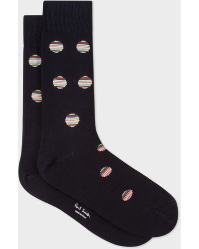 Paul Smith Navy Polka Dot Stripe Socks - Black