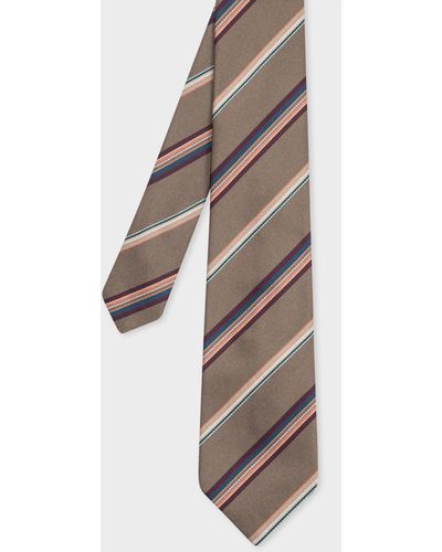 Paul Smith Brown Silk Multi Color Stripe Tie - White