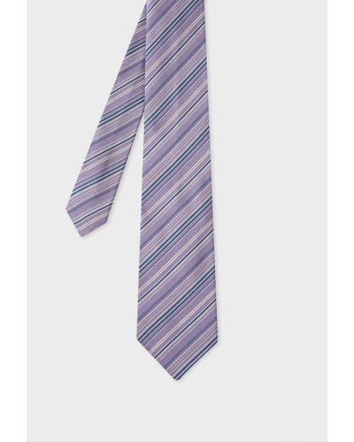 Paul Smith Lilac And Blue Stripe Silk Tie - Purple