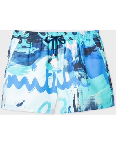 Paul Smith Blue 'paint Logo' Swim Shorts