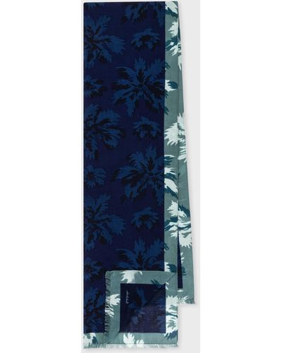 PS by Paul Smith Blue Cotton 'palm Burst' Scarf