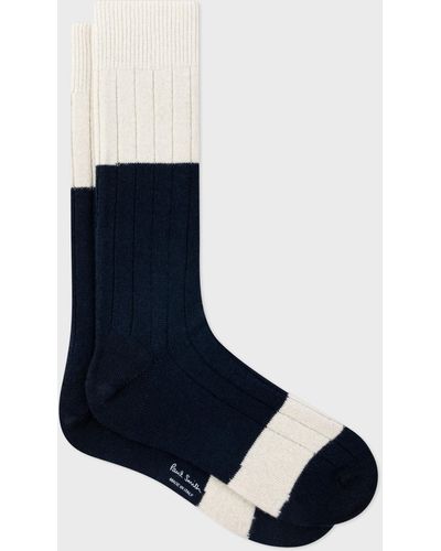 Paul Smith Navy Cashmere Blend Stripe Socks - Blue