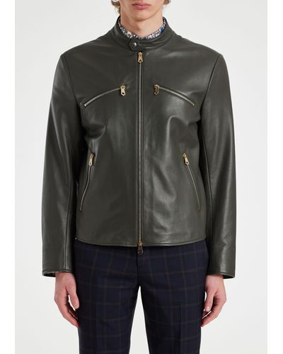 Paul Smith Mens Casual Fit Leather Biker Jacket - Black