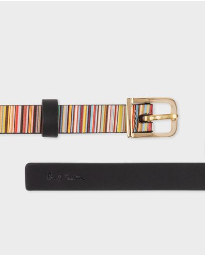 Paul Smith Leather 'signature Stripe' Belt - Natural