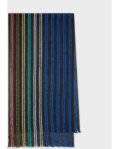 PS by Paul Smith Navy Rainbow Stripe Silk-blend Scarf - Blue