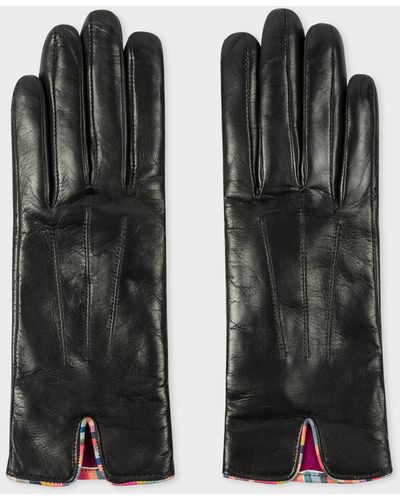 Paul Smith Black Leather Gloves With 'swirl' Piping