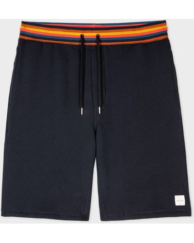 Paul Smith Navy Jersey Lounge Shorts With 'artist Stripe' Waistband - Blue