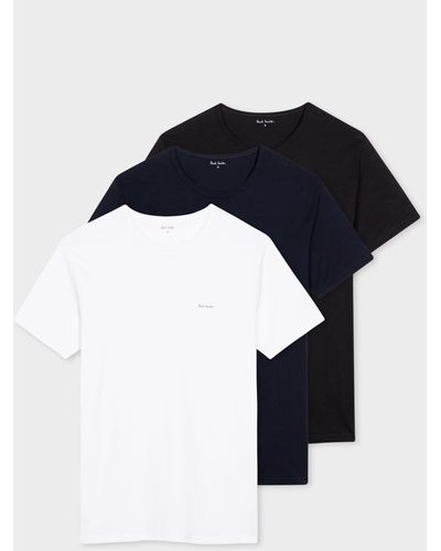 Paul Smith Mixed Color Organic Cotton Logo Lounge T-shirts Three Pack - Blue