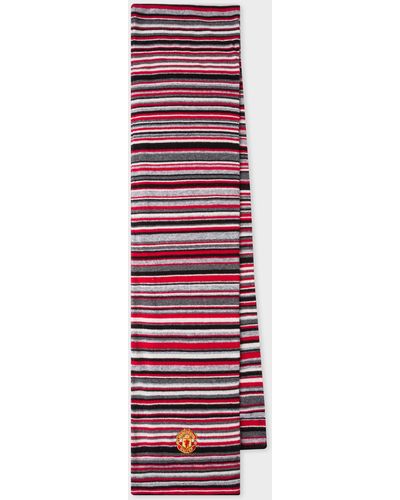 Paul Smith & Manchester United - Red Striped Wool-cashmere Scarf