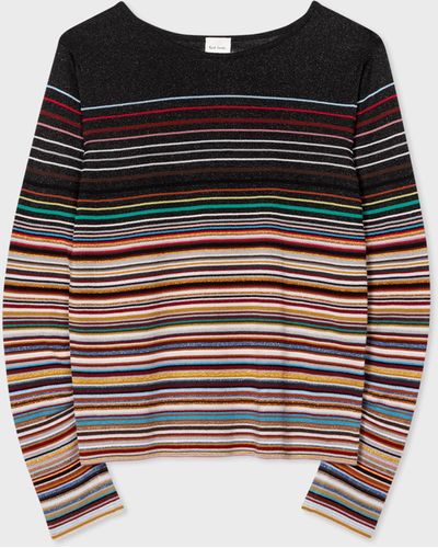 Paul Smith Knitted 'signature Stripe' Glitter Sweater - Black
