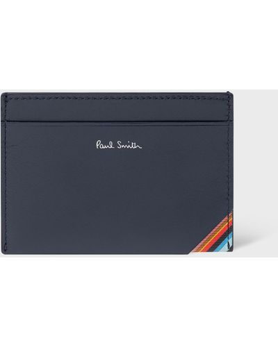 Paul Smith Navy Leather 'signature Stripe' Credit Card Holder - Blue