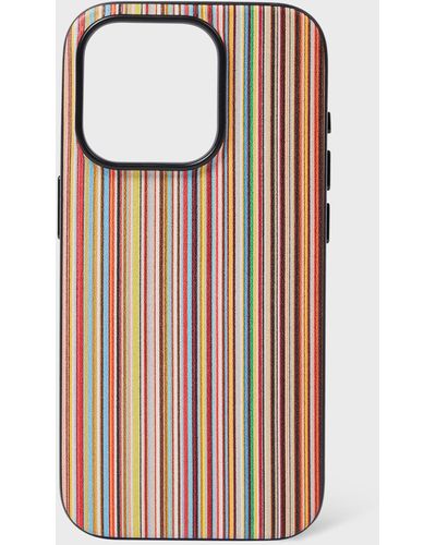 Paul Smith Signature Stripe Leather Magsafe Iphone 15 Pro Case - White