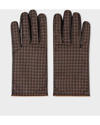 Paul Smith Brown Wool-sheepskin Check Gloves