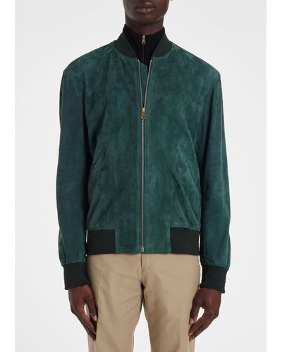 Paul Smith Mens Regular Fit Suede Bomber Jacket - Green