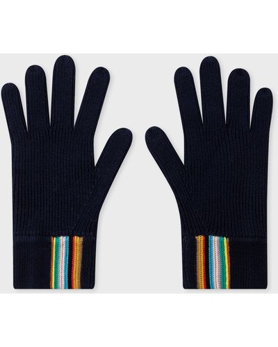 Paul Smith Women's Navy Merino Wool 'signature Stripe' Gloves - Blue