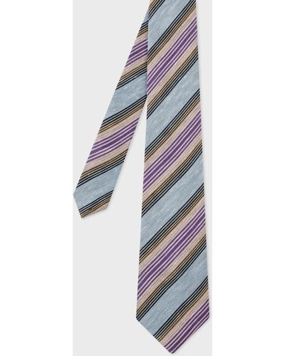 Paul Smith Linen-silk Stripe Tie - White