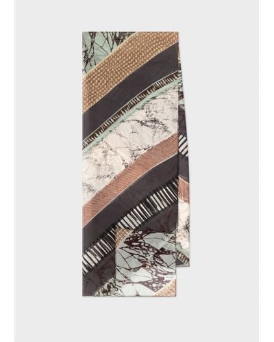Paul Smith Charcoal 'assembled Stripe' Silk Scarf - White