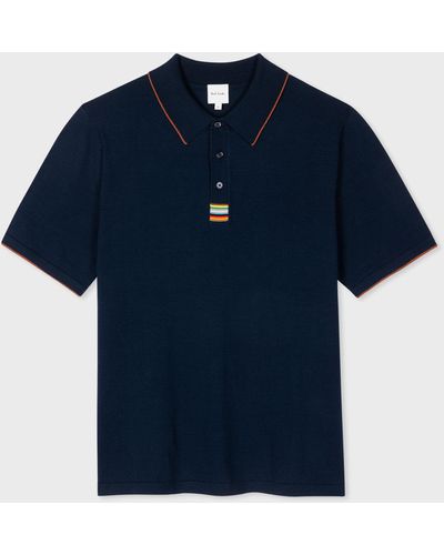 Paul Smith Navy 'signature Stripe' Trim Organic Cotton Polo Shirt - Blue