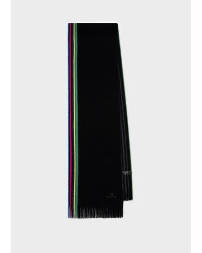 PS by Paul Smith Black Merino Wool 'sports Stripe' Scarf