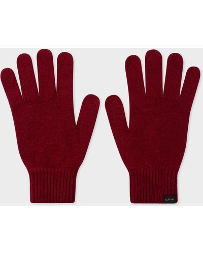 Paul Smith Men's Burgundy Cashmere And Merino Wool Gloves - Red