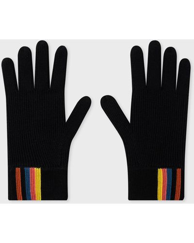 Paul Smith Black Merino Wool 'artist Stripe' Gloves