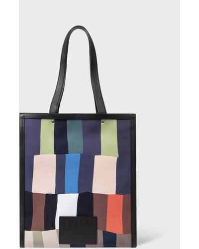 Paul Smith 'overlapping Check' Leather Trim Tote Bag - Black