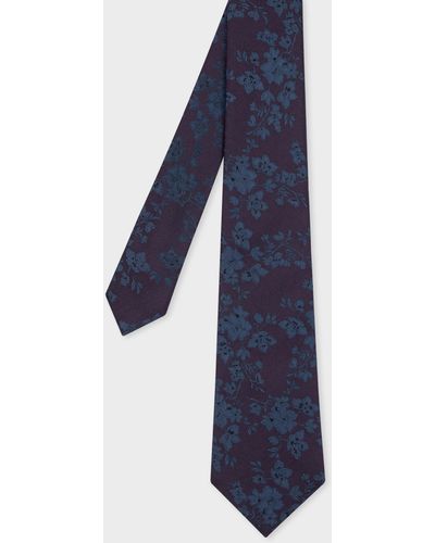 Paul Smith Navy Blue Floral Silk Tie