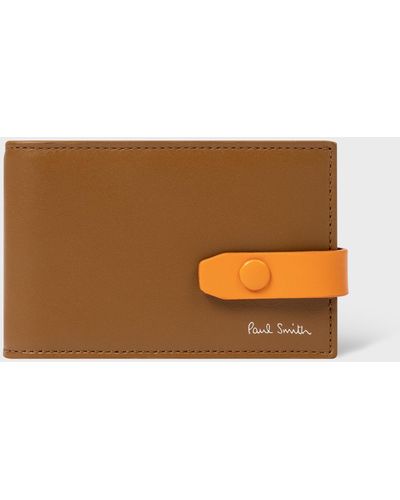 Paul Smith Brown And Orange Leather Card Holder Wallet - White