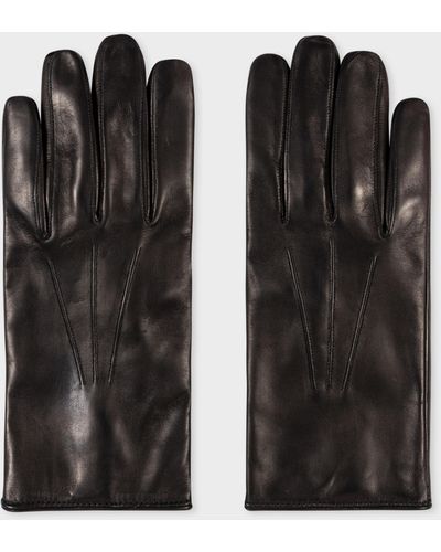 Paul Smith Black 'signature Stripe' Leather Gloves