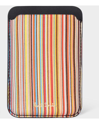 Paul Smith Iphone Magsafe Leather 'signature Stripe' Credit Card Case - White