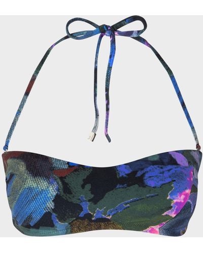 Paul Smith Navy 'floral Collage' Bandeau Bikini Top - Blue