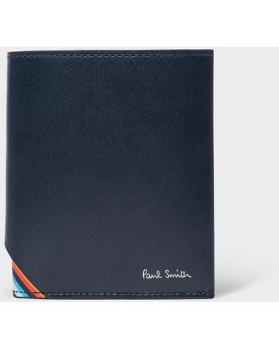 Paul Smith Navy Leather 'signature Stripe' Compact Billfold Wallet - Blue