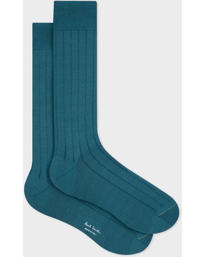 Paul Smith Teal Cotton-blend Ribbed Socks - Blue