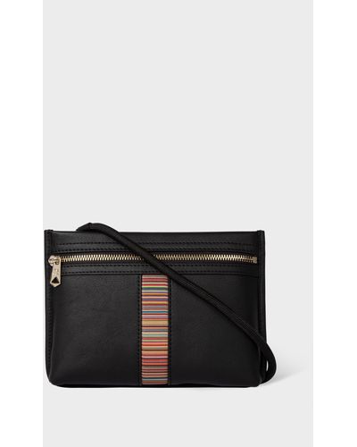 Paul Smith Black Leather 'signature Stripe' Musette Bag