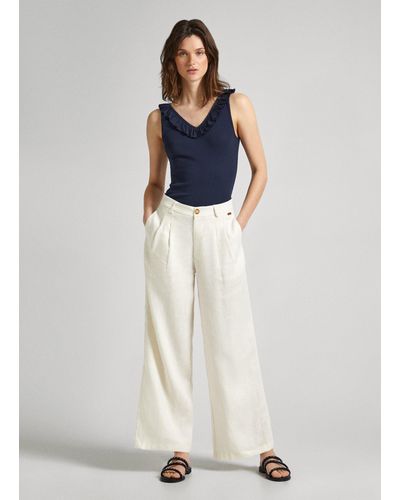 Pepe Jeans Pantalon culotte en lin - Blanc